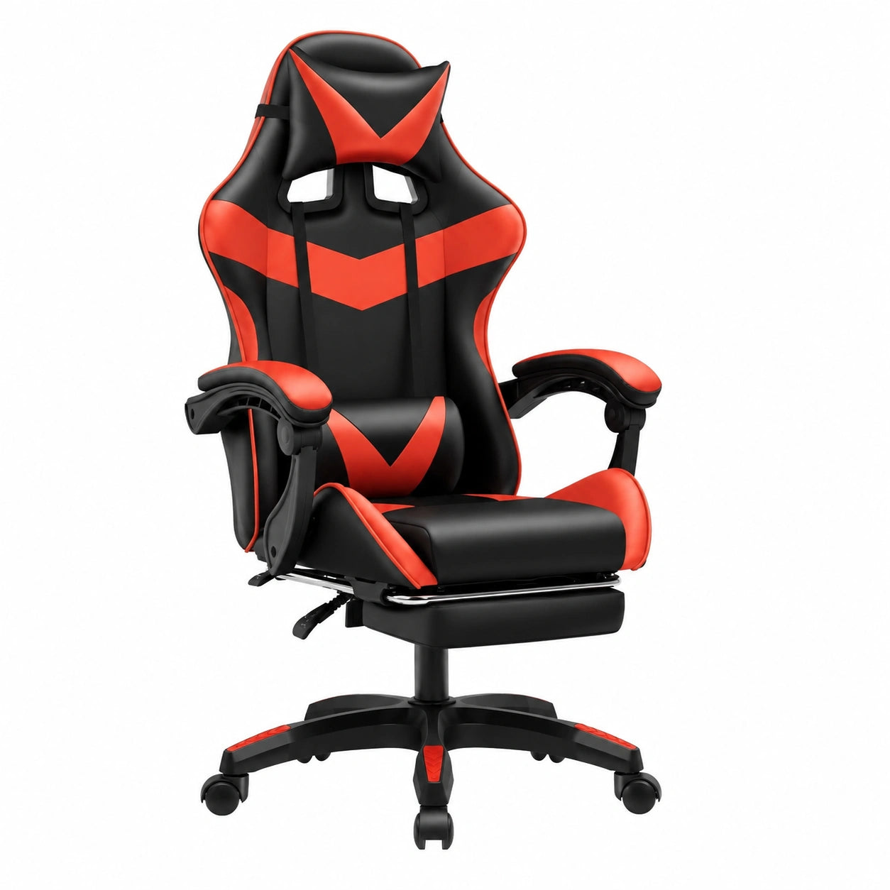BAKAJI Sedia Gaming Ergonomica Regolabile in Altezza, Poltrona Racer Girevole per Ufficio e Casa, Design Sportivo in Nero e Rosso