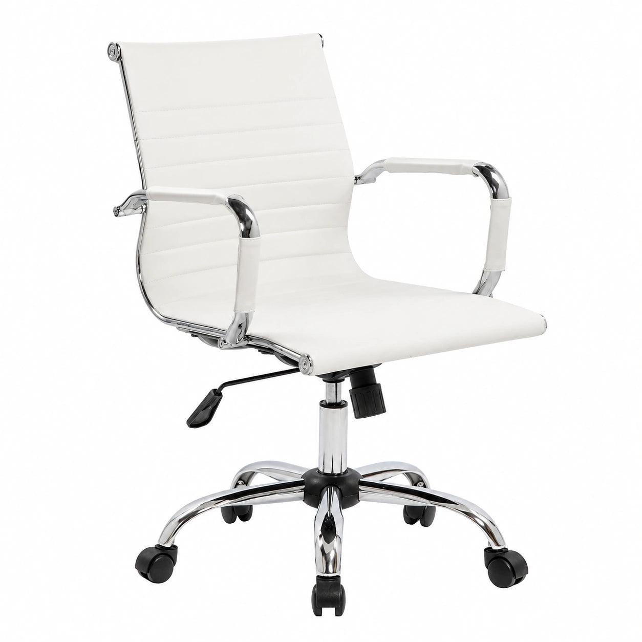 Poltrona Direzionale Bianco in Finta Pelle con Ruote, 54x62x102 cm