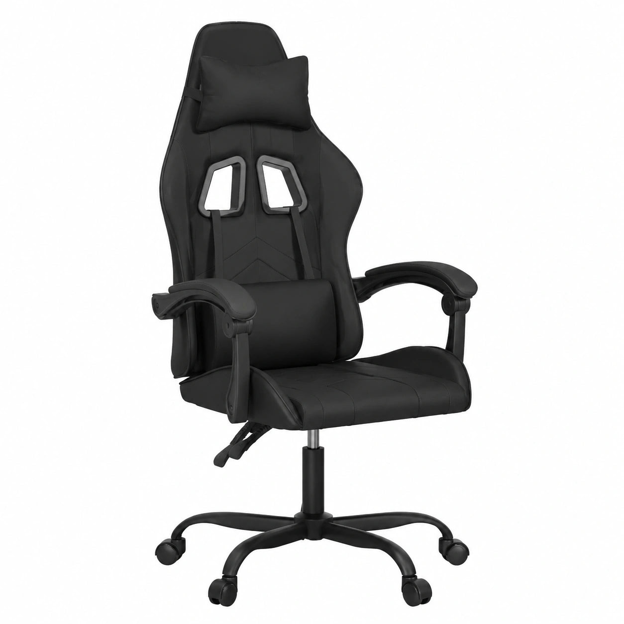 Poltrona da Gaming Ergonomica in Pelle Sintetica Nera con Braccioli e Ruote