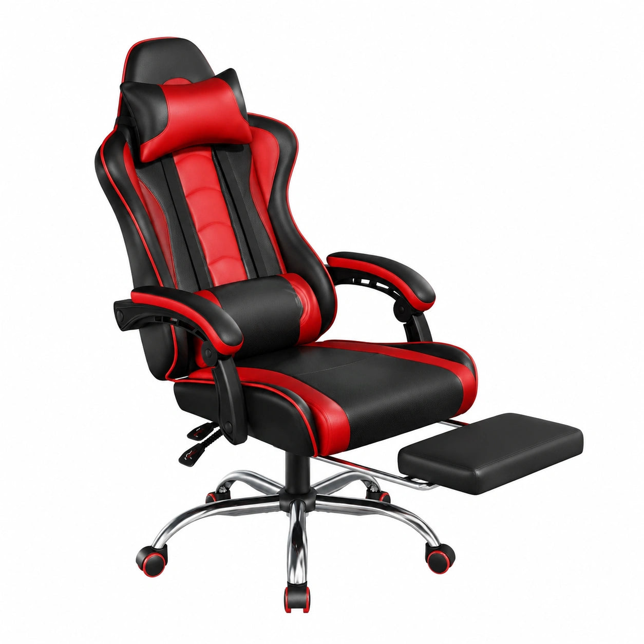 Poltrona Gaming Ergonomica con Massaggio e Poggiapiedi, Sedia Regolabile in Eco Pelle con Supporto Lombare e Braccioli Imbottiti, Rossa