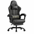 Sedia Gaming Massaggiante con Poggiapiedi, Regolabile 90-150°, Poggiatesta e Cuscino Lombare, Portata Fino a 150kg, Colore Nero