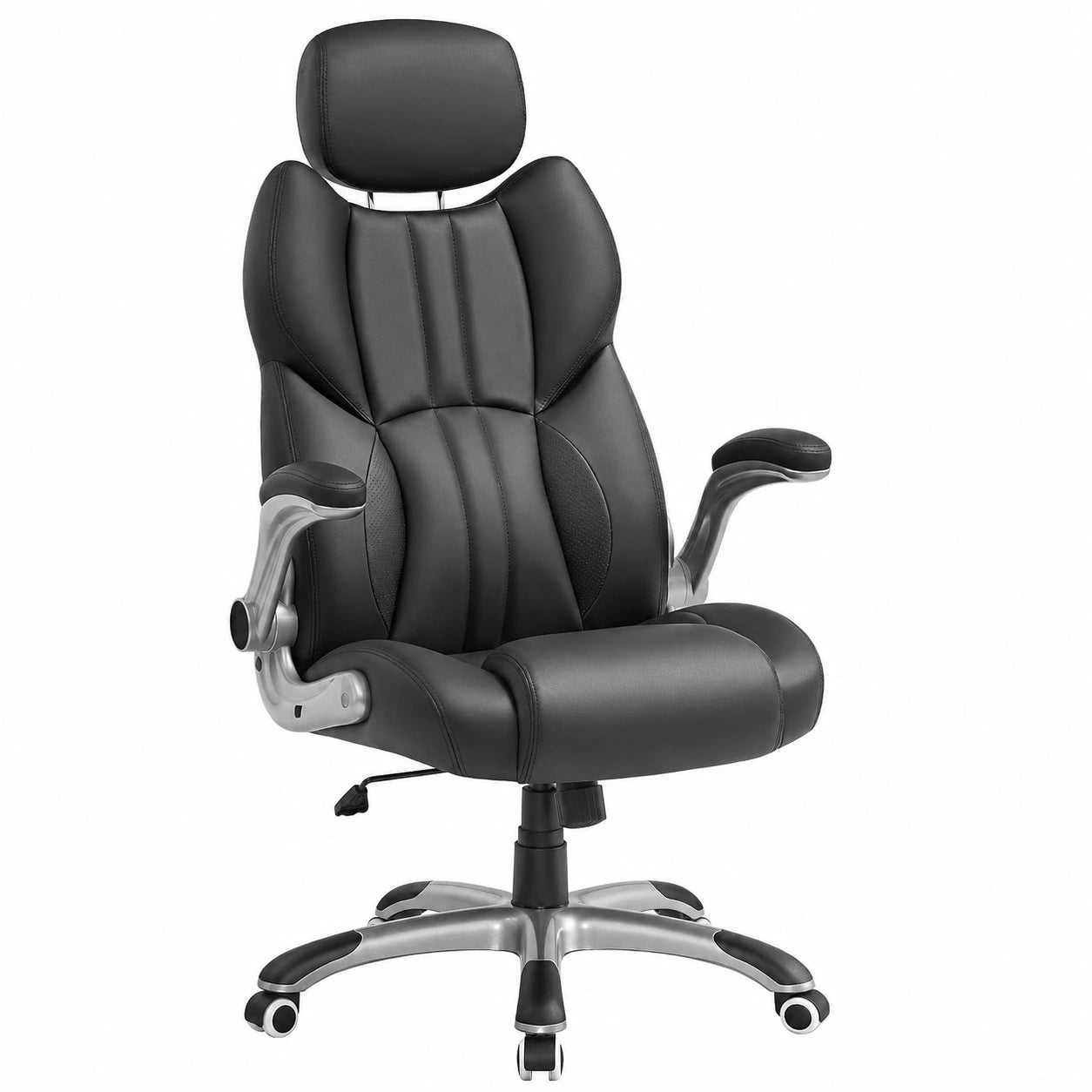 Poltrona da Ufficio Ergonomica SONGMICS con Braccioli Pieghevoli, Base in Nylon, Capacità 150 kg, Nero