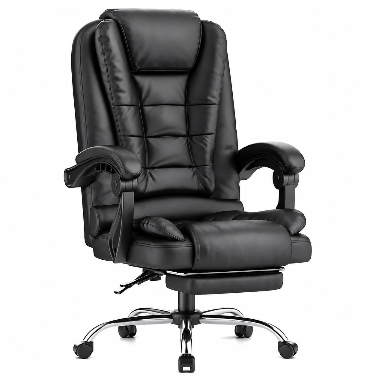 Sedia Ufficio Ergonomica Nera con Poggiapiedi, Reclinabile e Braccioli Imbottiti