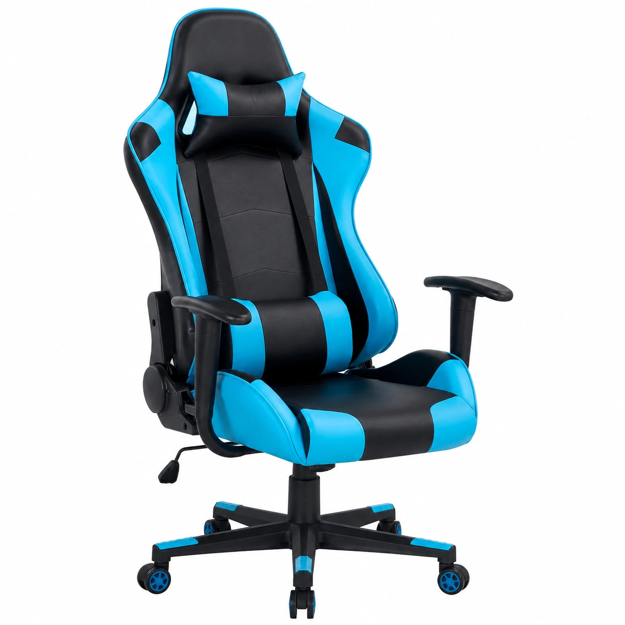 Sedia Gaming in Ecopelle con Schienale Reclinabile e Supporto Lombare - Blu