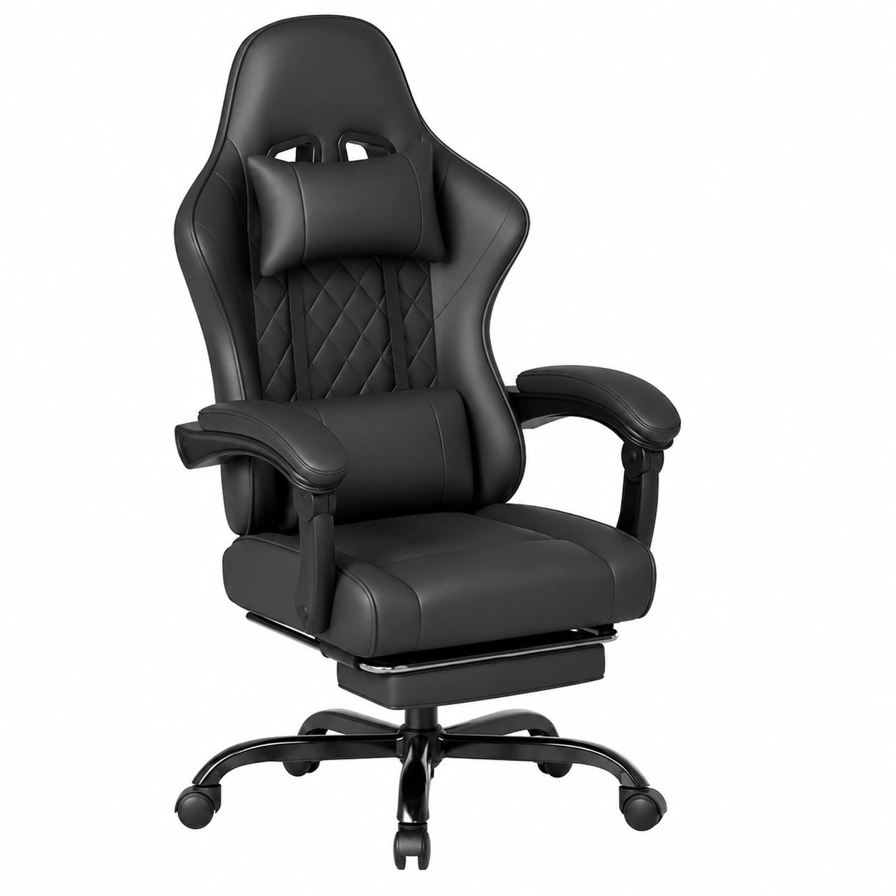 Sedia Gaming Ergonomica con Massaggio, Poltrona Reclinabile 90-135°, Poggiapiedi Telescopico e Cuscino Vibrazione, Portata 150 kg, Nero