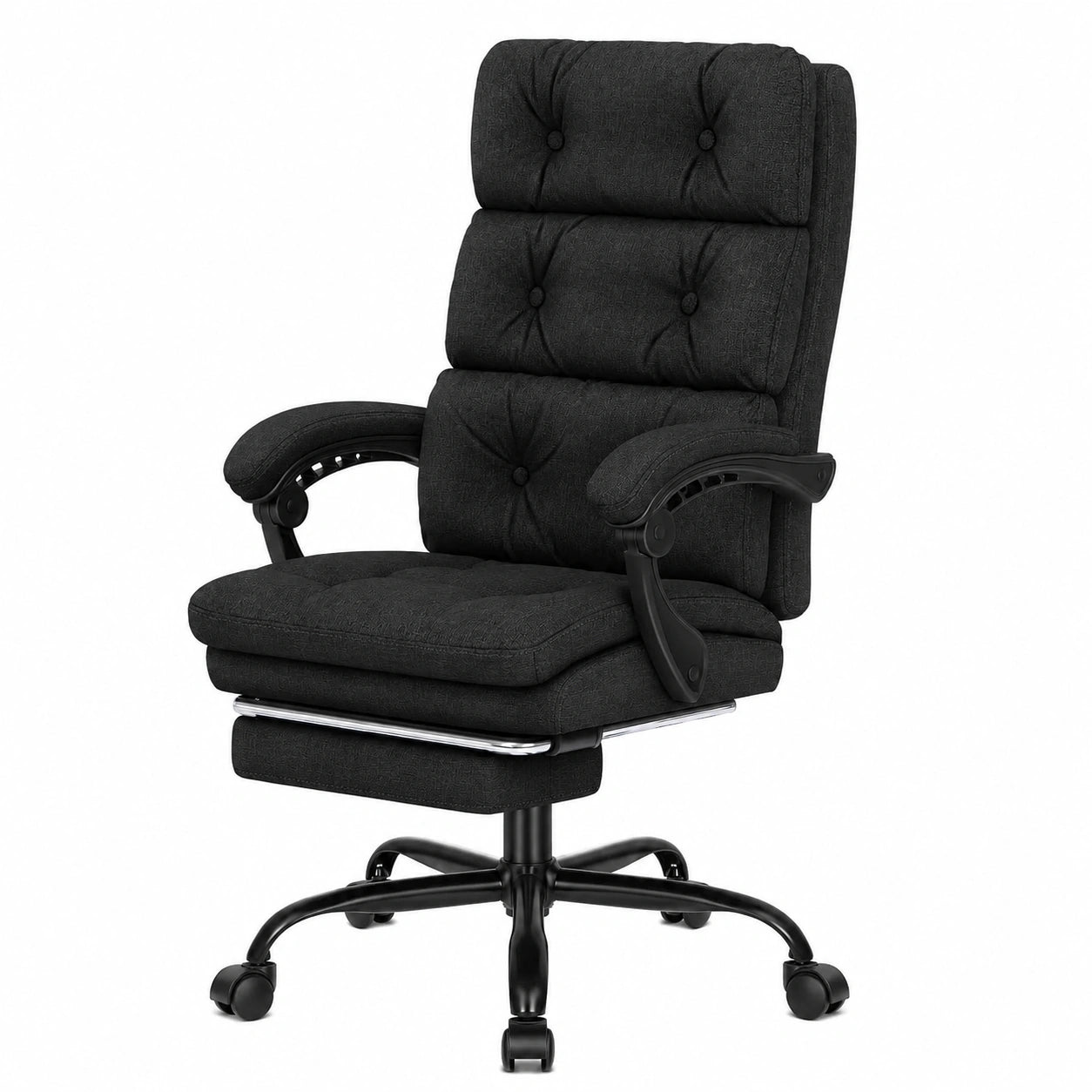 Sedia da Ufficio Ergonomica Nera con Poggiapiedi Regolabile e Ruote, Portata 180 kg