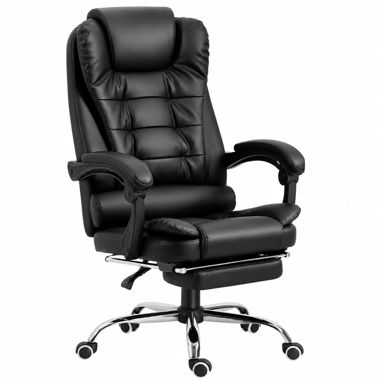 Poltrona Direzionale Ergonomica in Pelle PU, Schienale Alto Reclinabile e Supporto Lombare, Altezza Regolabile con Poggiapiedi, Nera