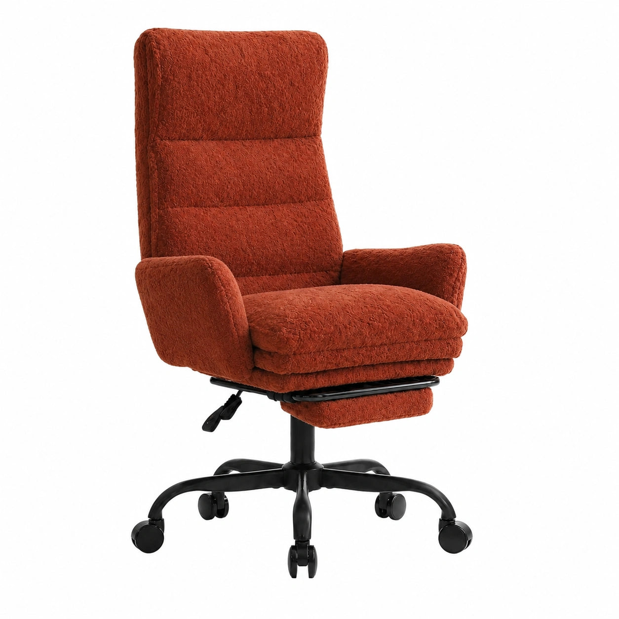 Poltrona Ergonomica Direzionale con Poggiapiedi e Braccioli Ribaltabili, Sedia da Scrivania in Tessuto Teddy Marrone