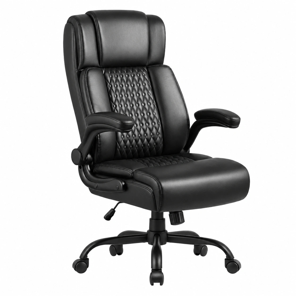 Seduta Ergonomica in Pelle Nero per Ufficio, Poltrona Direzionale Regolabile con Schienale Alto e Braccioli Pieghevoli