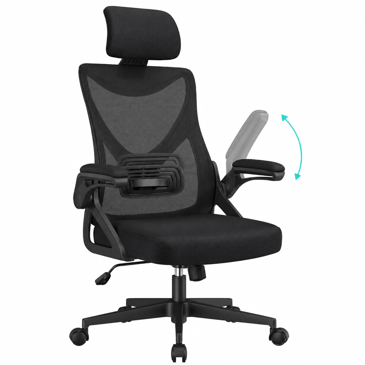 Sedia da Ufficio Ergonomica Yaheetech con Poggiatesta e Schienale Regolabile, Funzione Dondolo, Poltrona Girevole con Supporto Lombare, Rete Traspirante, Capacità 150 kg